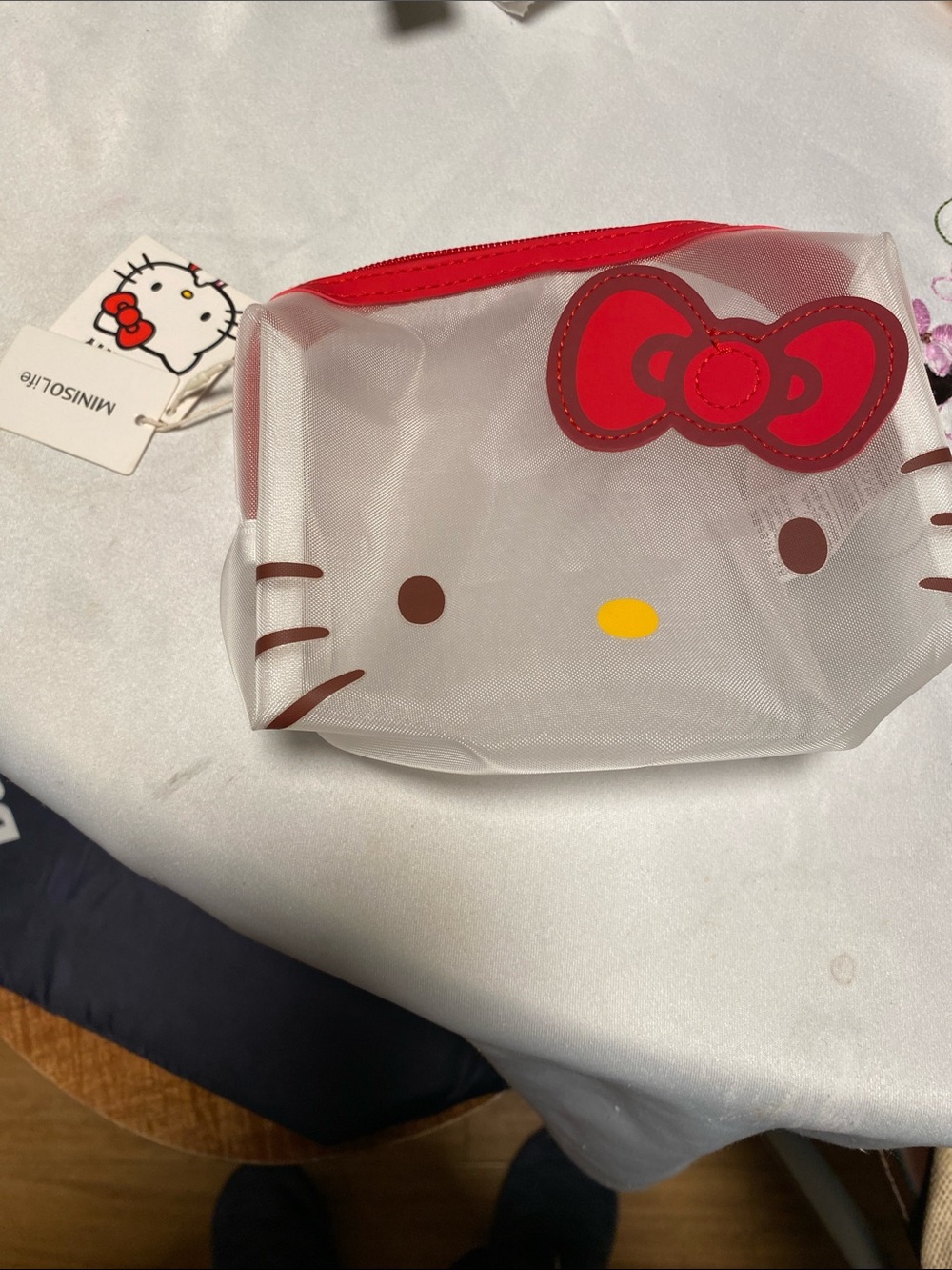 Hello Kitty Clear Pouch with Red Bow and Red Zipper